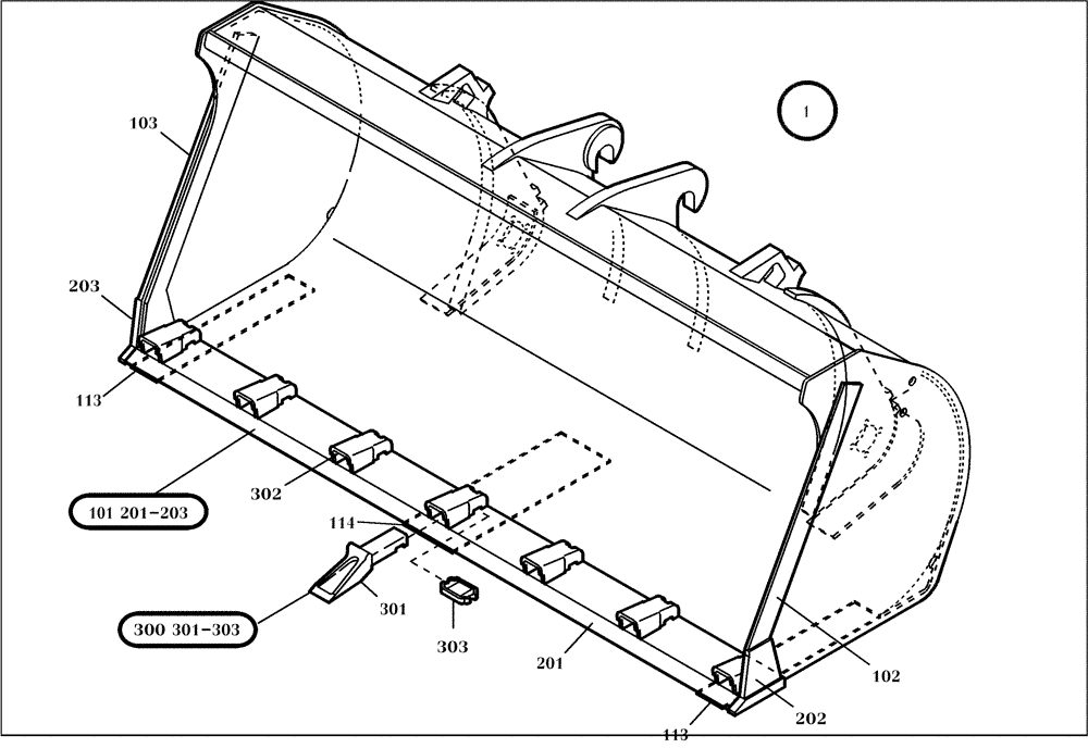 Схема запчастей Case 321D - (64.202[004]) - LOADING BUCKET 1000 L (OPTION) (S/N 591052-UP) No Description