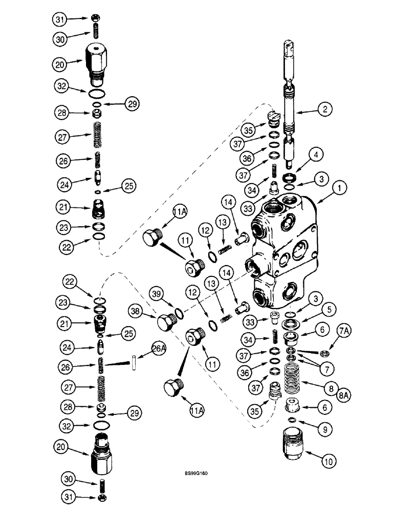 Схема запчастей Case 570LXT - (8-106) - BACKHOE CONTROL VALVE, SWING SECTIONS (08) - HYDRAULICS