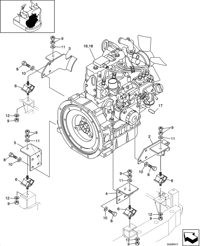 Схема запчастей Case CX14 - (02-01[00]) - ENGINE, MOUNTING (02) - ENGINE