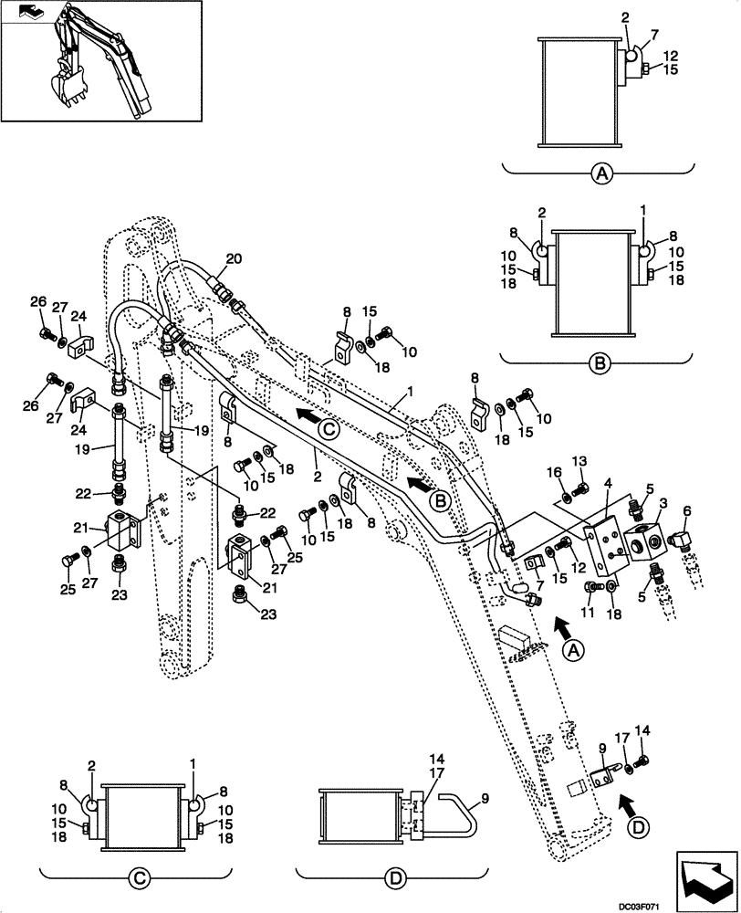 Схема запчастей Case CX14 - (08-12[00]) - HYDRAULIC LINES - BOOM (NIBBLER & BREAKER) (08) - HYDRAULICS