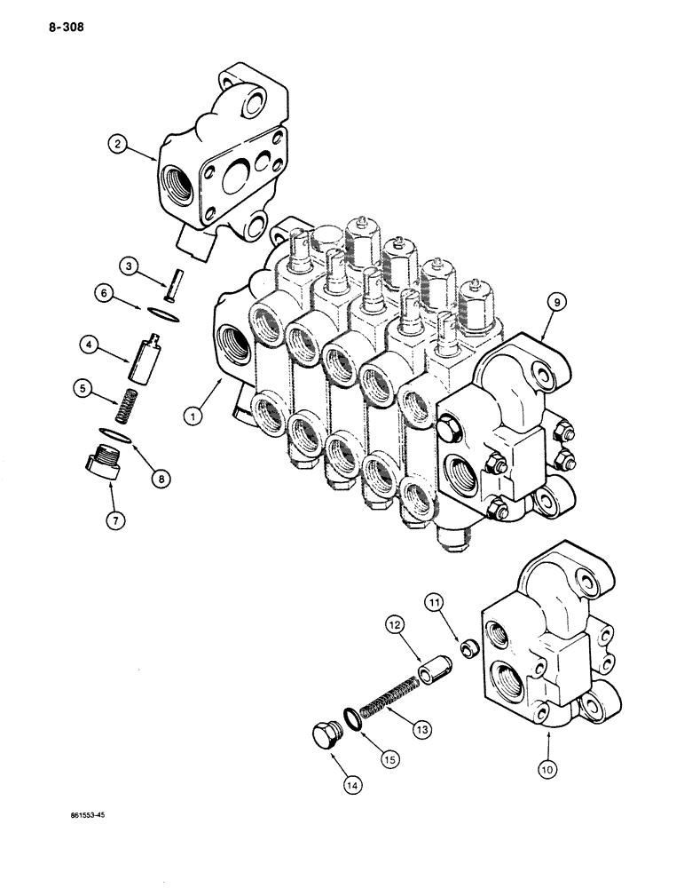 Схема запчастей Case 680K - (8-308) - BACKHOE CONTROL VALVE, OUTLET SECTION, INLET SECTION (08) - HYDRAULICS