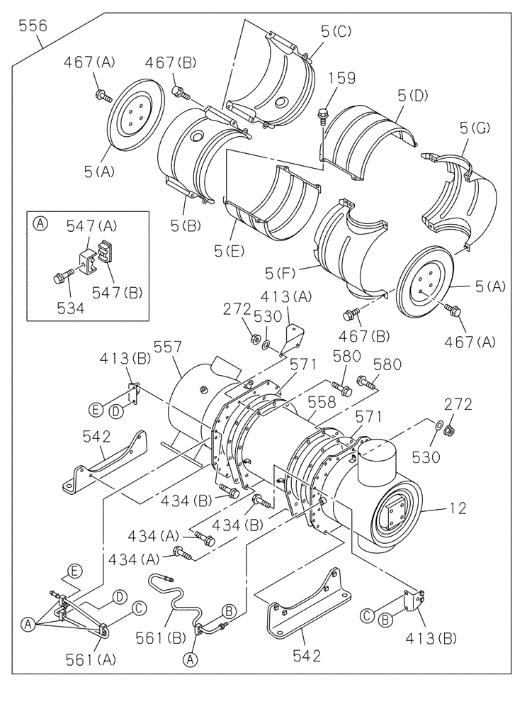 Схема запчастей Case CX470C - (02-150-01[01]) - EXHAUT SYSTEM - MUFFLER - GASKET (01) - ENGINE