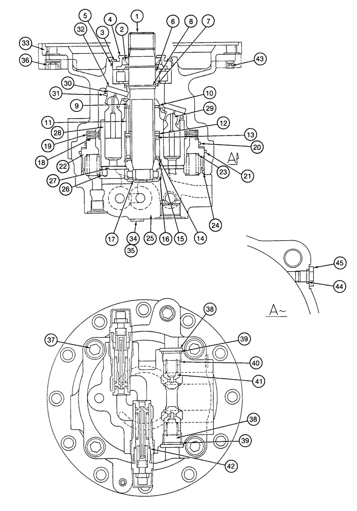 Схема запчастей Case 9020 - (8-064) - SWING MOTOR ASSEMBLY (08) - HYDRAULICS