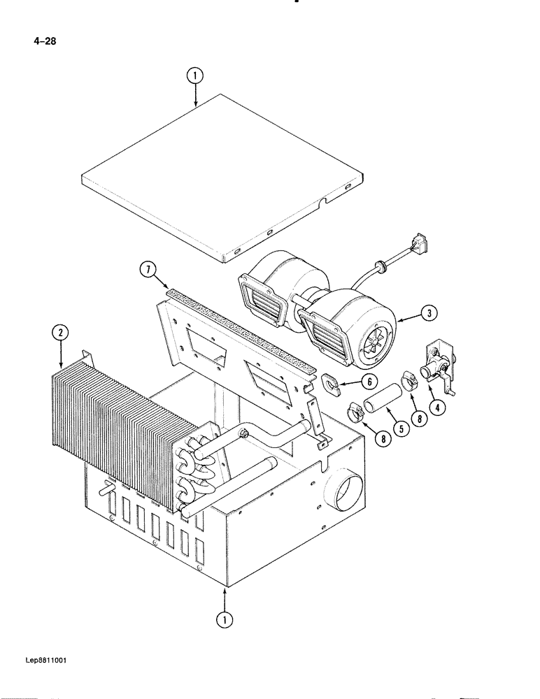 Схема запчастей Case 888 - (4-028) - CAB HEATER, KYSOR IF USED, P.I.N. FROM 74278, 74279, 74282, AND AFTER (04) - ELECTRICAL SYSTEMS