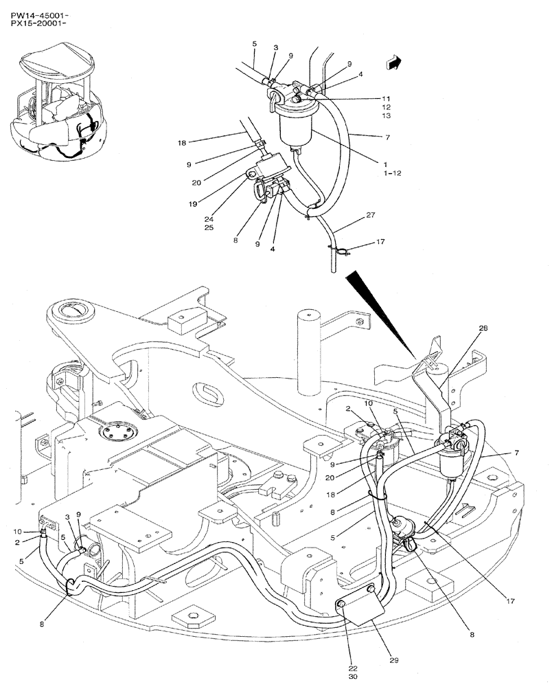 Схема запчастей Case CX31B - (01-011) - FUEL LINES (10) - ENGINE