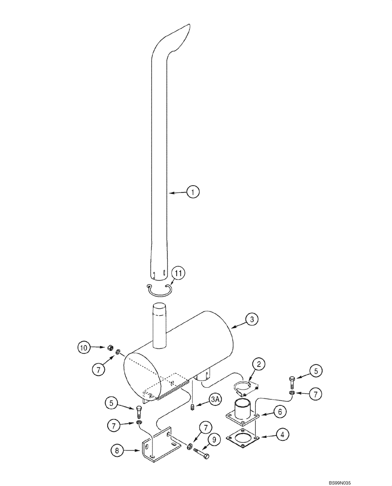 Схема запчастей Case 580M - (02-08) - MUFFLER - EXHAUST SYSTEM (MODELS WITHOUT TURBOCHARGED ENGINE) (02) - ENGINE