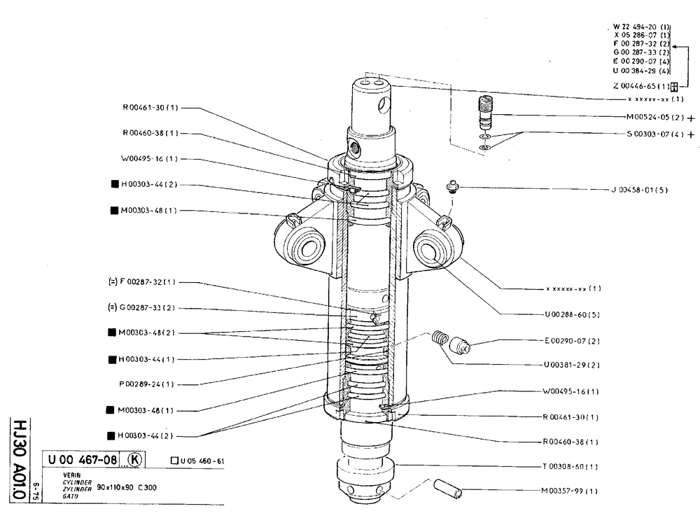 Схема запчастей Case TY45 - (HJ30 A01.0) - CYLINDER - 90 X 110 X 90 C300 (07) - HYDRAULIC SYSTEM