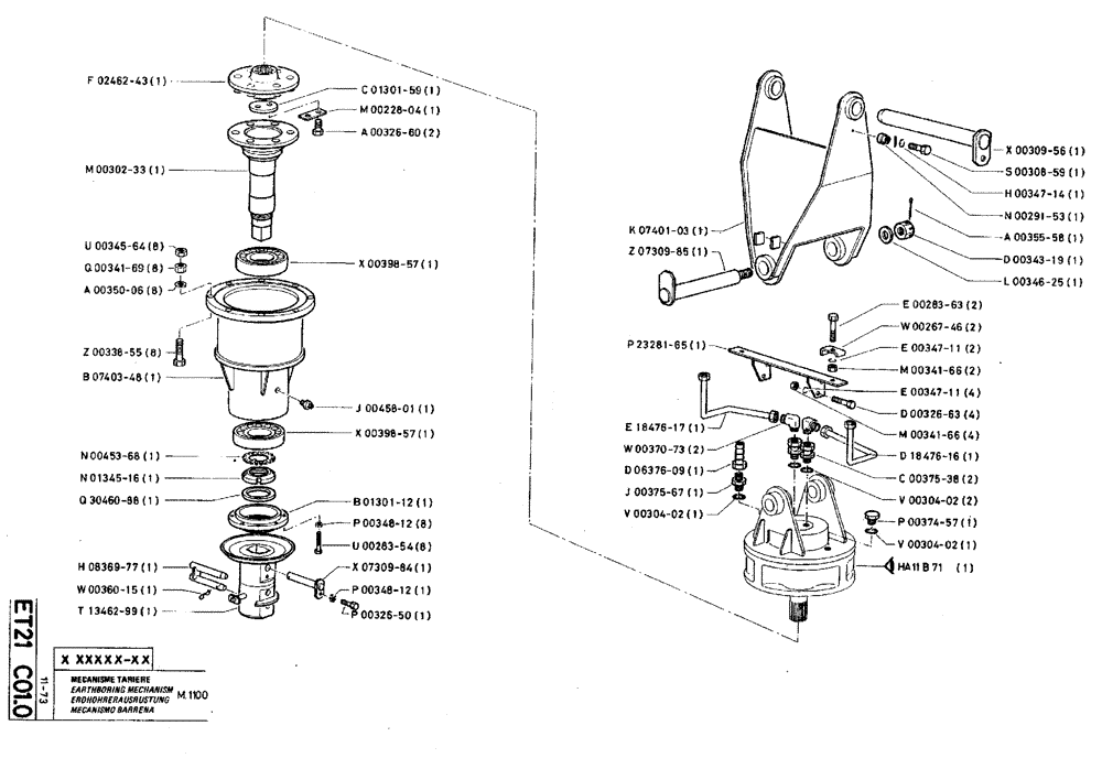 Схема запчастей Case TY45 - (ET21 C01.0) - EARTHBORING MECHANISM - M 1100 (18) - ATTACHMENT ACCESSORIES