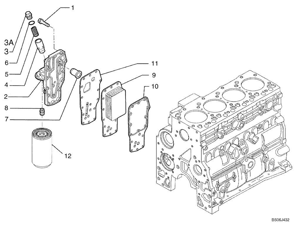 Схема запчастей Case 580SM - (02-34) - OIL FILTER AND COOLER (02) - ENGINE