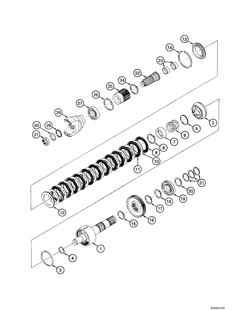 Схема запчастей Case 580SM - (06-33) - TRANSMISSION ASSY, POWERSHIFT - CLUTCH, OUTPUT SHAFT (06) - POWER TRAIN