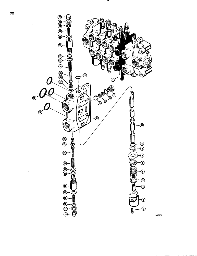 Схема запчастей Case 26C - (072) - D39047 BACKHOE CONTROL VALVE, D40748 BACKHOE BOOM SECTION 