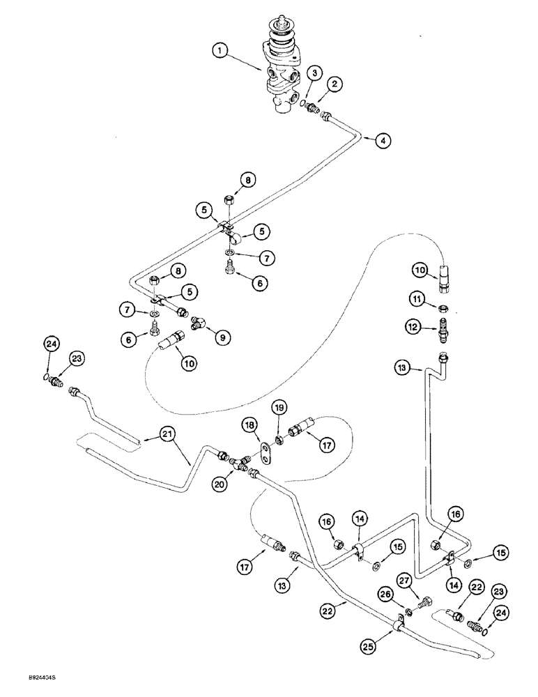 Схема запчастей Case 821B - (7-18) - MAIN BRAKE HYDRAULIC CIRCUIT, MAIN BRAKE VALVE TO REAR AXLE, PRIOR TO P.I.N. JEE0051723 (07) - BRAKES