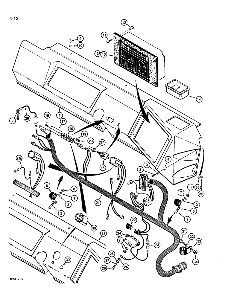 Схема запчастей Case W14B - (4-12) - INSTRUMENT PANELS AND TACHOMETER (04) - ELECTRICAL SYSTEMS