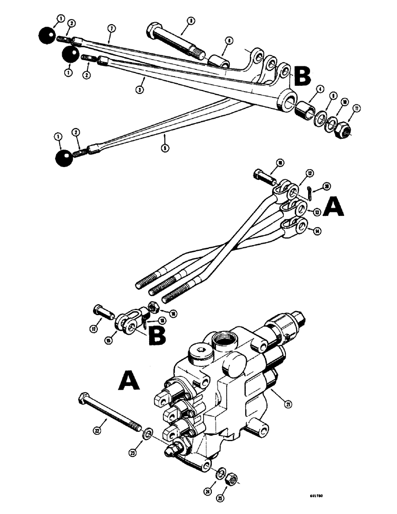 Схема запчастей Case W8B - (214) - LOADER CONTROL VALVE AND LEVERS, 3 SPOOL LOADER VALVE (07) - HYDRAULIC SYSTEM