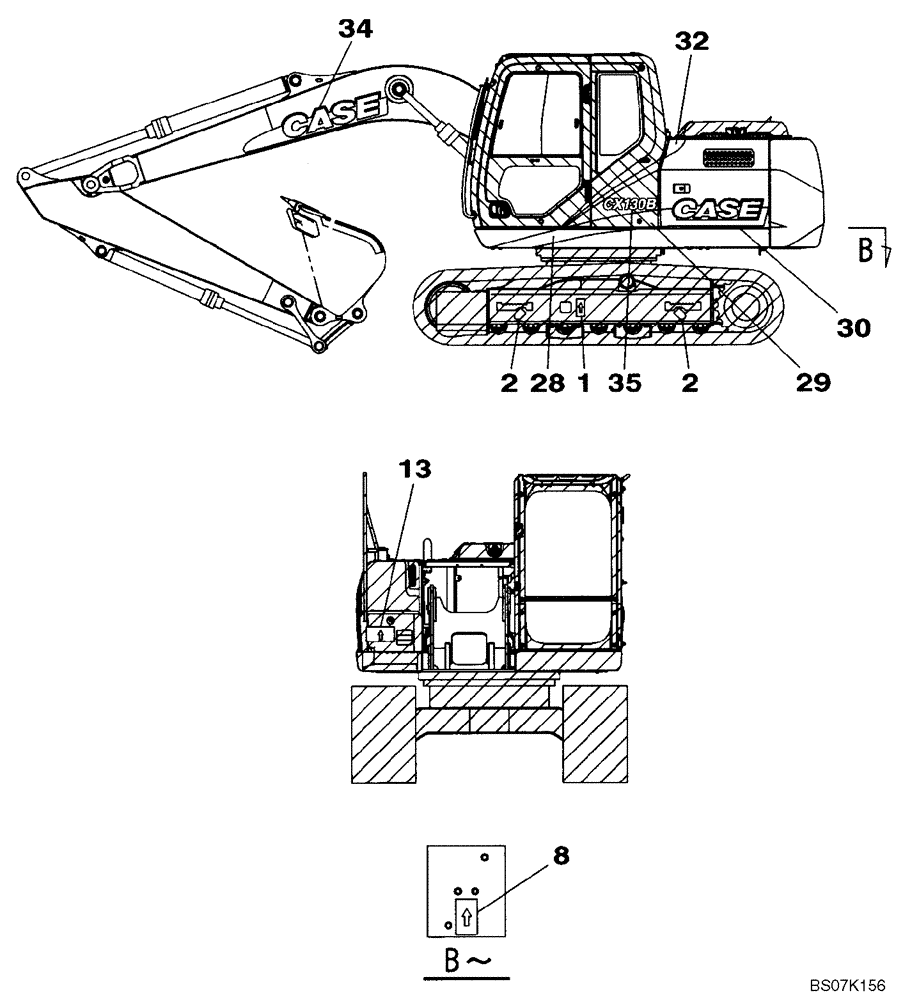 Схема запчастей Case CX130B - (09-55) - NAME PLATE INSTALLATION, (EXTERIOR LH) (09) - CHASSIS/ATTACHMENTS