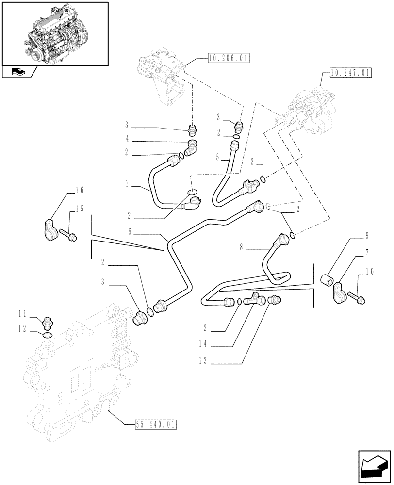 Схема запчастей Case F2CE9684U E151 - (10.218.04) - FUEL LINES & RELATED PARTS (504192460) (01) - ENGINE