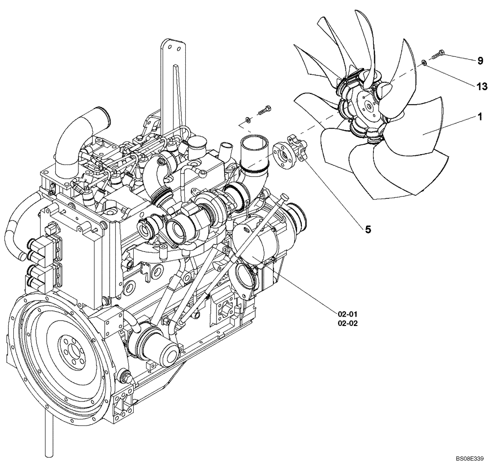 Схема запчастей Case SV208 - (02-05[01]) - FAN INSTALLATION (GROUP 117) (ND138836) (02) - ENGINE