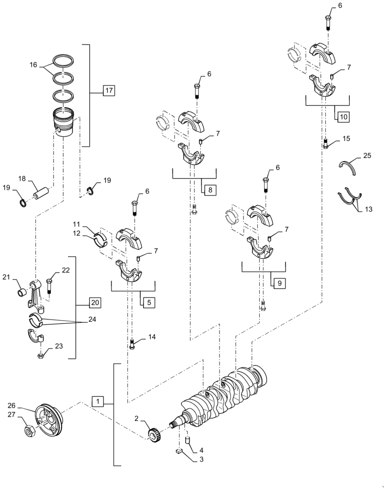 Схема запчастей Case SR130 - (10.103.AA) - CRANKSHAFT & PISTONS & CRANKSHAFT PULLEY (10) - ENGINE