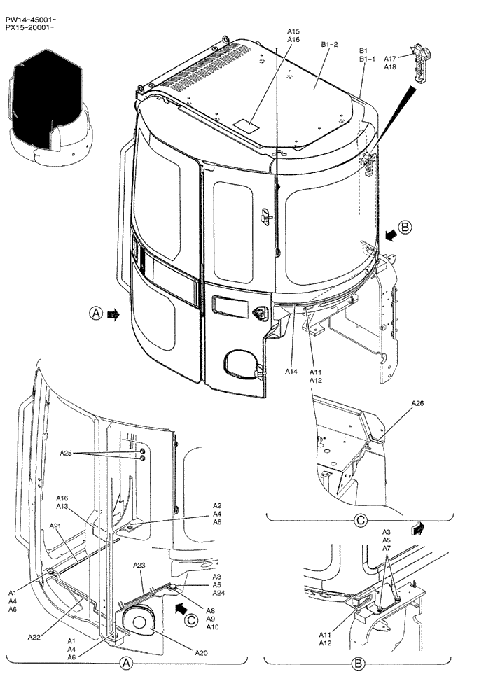 Схема запчастей Case CX36B - (01-043) - CAB INSTAL (05) - SUPERSTRUCTURE