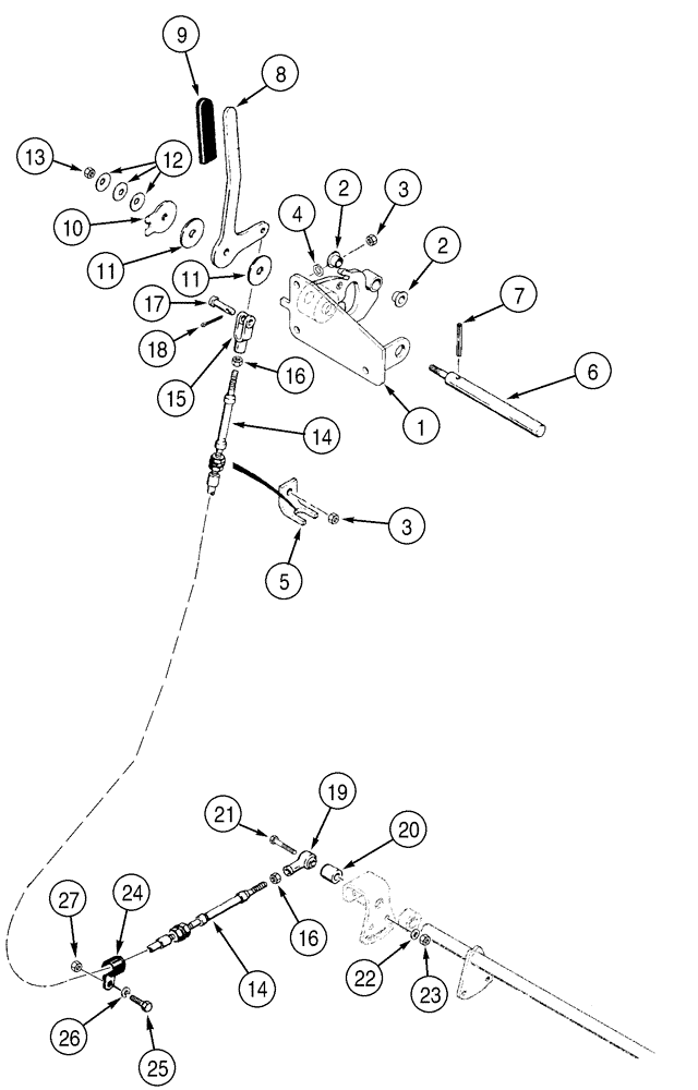 Схема запчастей Case 650H - (03-01) - CONTROLS, THROTTLE CABLE AND HAND LEVER (03) - FUEL SYSTEM