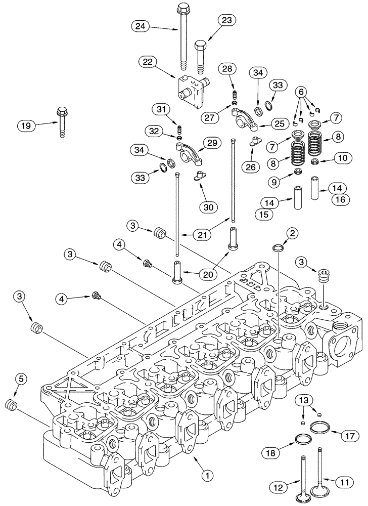 Схема запчастей Case 621D - (02-21) - CYLINDER HEAD - VALVE MECHANISM, 6T-590 EMMISSIONS CERTIFIED ENGINE (02) - ENGINE