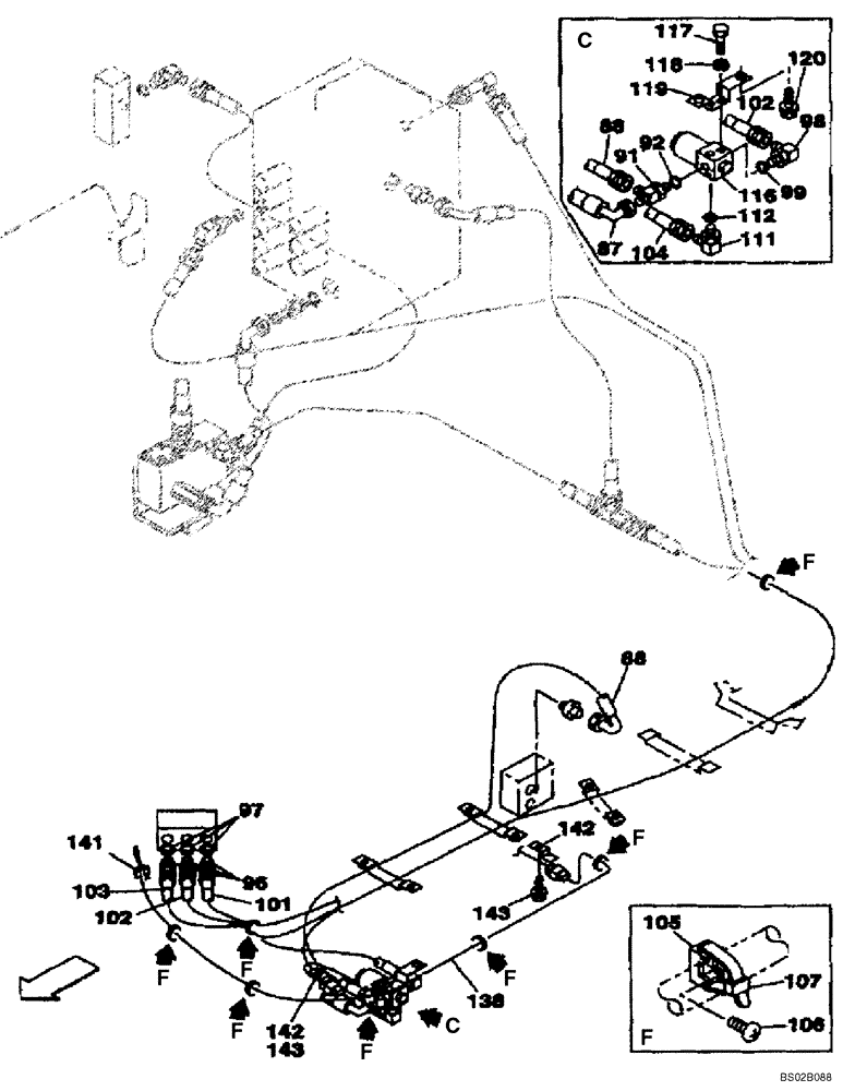 Схема запчастей Case CX130 - (08-078) - HYDRAULICS - AUXILIARY, DOUBLE ACTING CIRCUIT/TRIGGER ACTIVATED (08) - HYDRAULICS