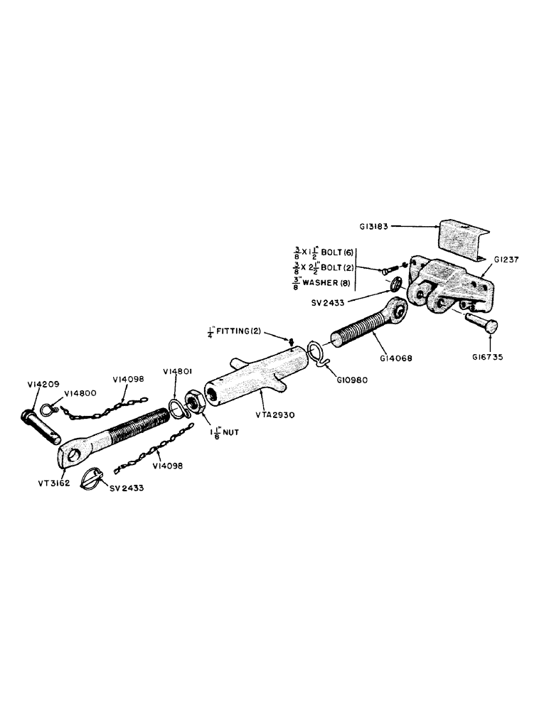 Схема запчастей Case 320 - (103) - THREE POINT HITCH TURNBUCKLE, SWINGING DRAFT ARMS (09) - CHASSIS/ATTACHMENTS