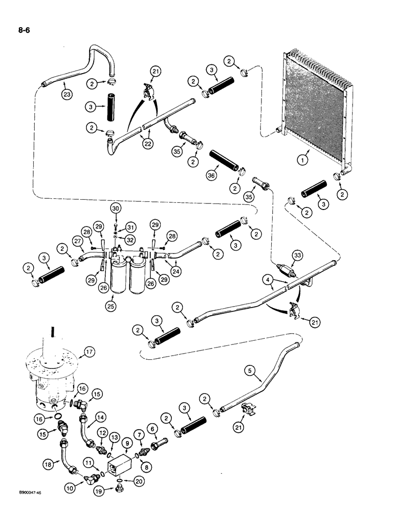 Схема запчастей Case 1085C - (8-006) - HYDRAULIC OIL COOLER LINES (08) - HYDRAULICS