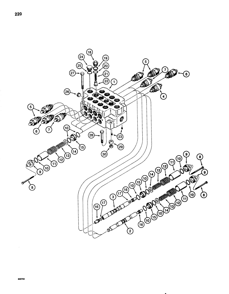 Схема запчастей Case 1080 - (220) - FOUR SPOOL CONTROL VALVE - OUTSIDE (35) - HYDRAULIC SYSTEMS