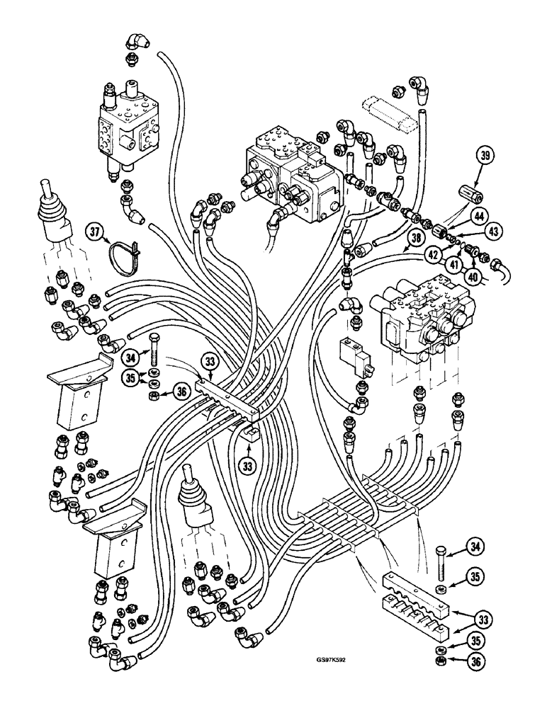 Схема запчастей Case 220B - (8-060) - HYDRAULIC CIRCUIT FOR PILOT CONTROL SUPPLY, P.I.N. 74570 THRU 74597, P.I.N. 03201 THRU 03208 (CONT) (08) - HYDRAULICS