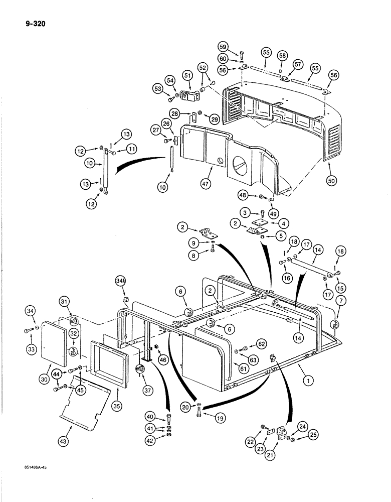 Схема запчастей Case 170B - (9-320) - SHROUD FRAME AND REAR ENGINE COVER, P.I.N. 74341 THROUGH 74456 (09) - CHASSIS