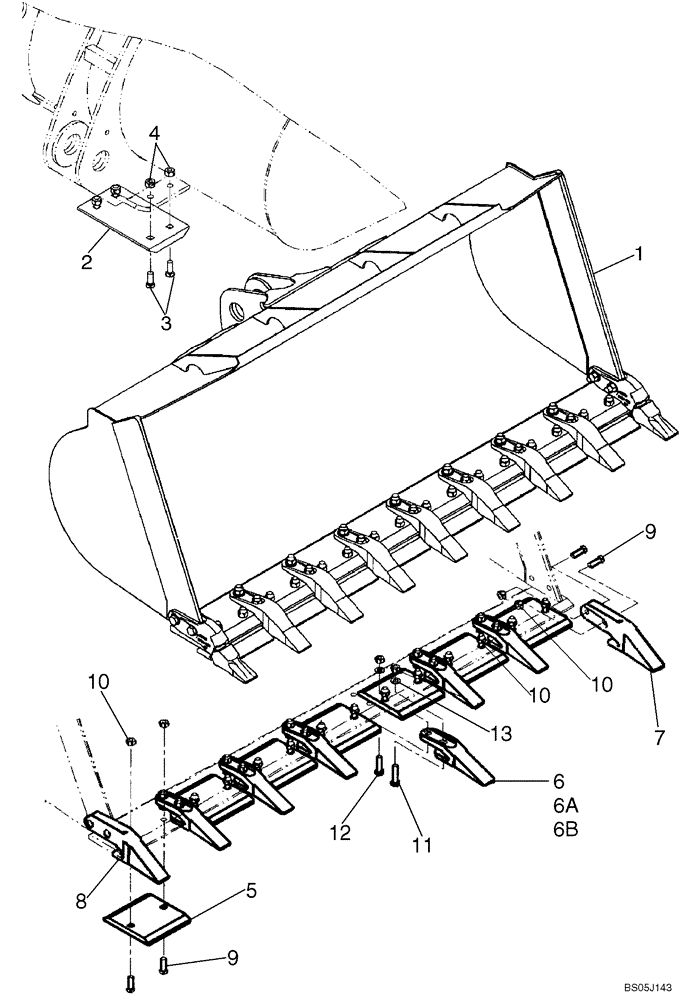 Схема запчастей Case 521D - (09-09) - LOADER BUCKET - WITH TEETH, SEGMENTS AND SKID PADS (09) - CHASSIS