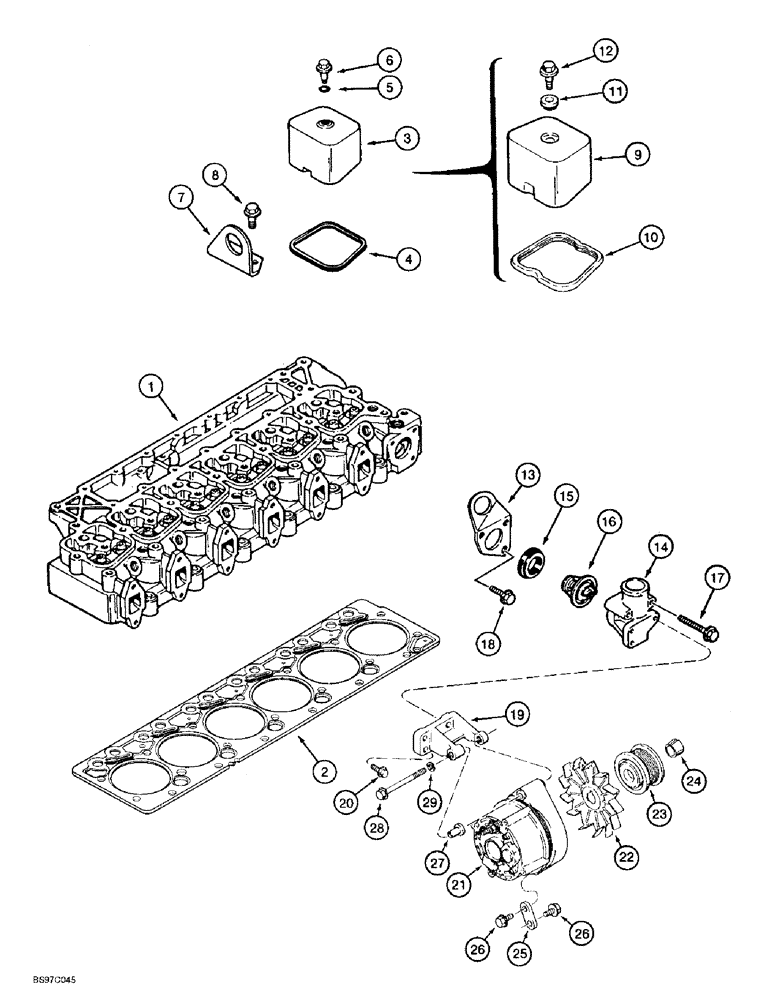 Схема запчастей Case 9030B - (2-44) - CYLINDER HEAD COVER, 6T-590 ENGINE, PRIOR TO P.I.N. DAC03#2001 (02) - ENGINE