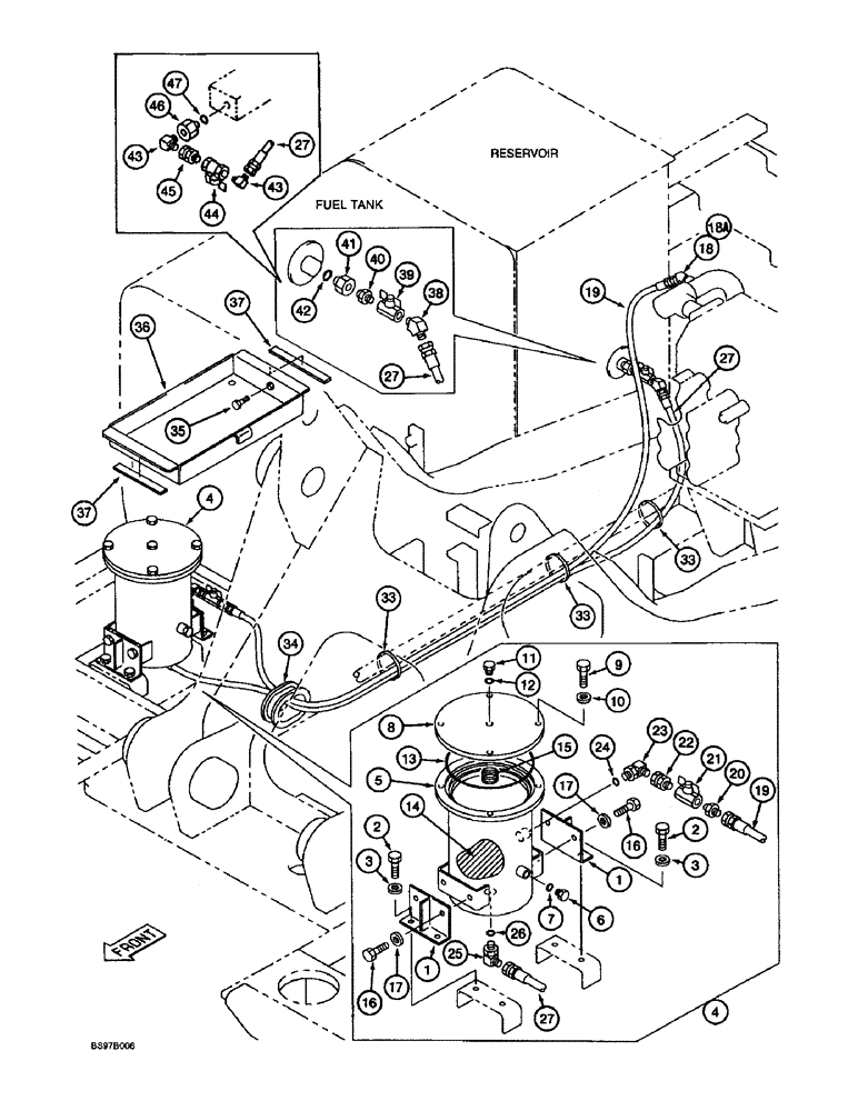 Схема запчастей Case 9030B - (8-018) - BYPASS OIL FILTER AND LINES (08) - HYDRAULICS