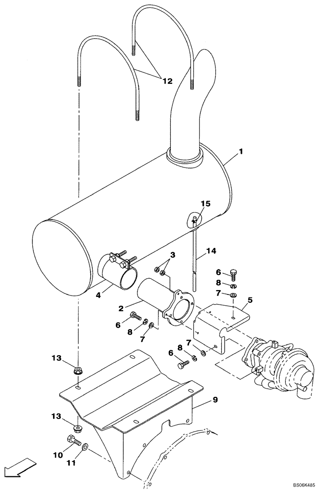 Схема запчастей Case CX240B - (02-03) - EXHAUST SYSTEM - MUFFLER (02) - ENGINE