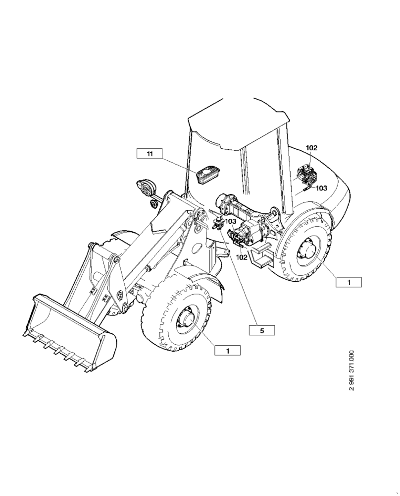 Схема запчастей Case 121E - (02.002[2991371000]) - AXLES ASSEMBLY SET STANDARD 20 KM/H (23) - FOUR WHEEL DRIVE SYSTEM