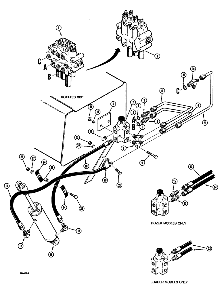 Схема запчастей Case 350B - (178) - THREE POINT HITCH HYDRAULIC CIRCUIT, WITH DIVERSION VALVE (07) - HYDRAULIC SYSTEM