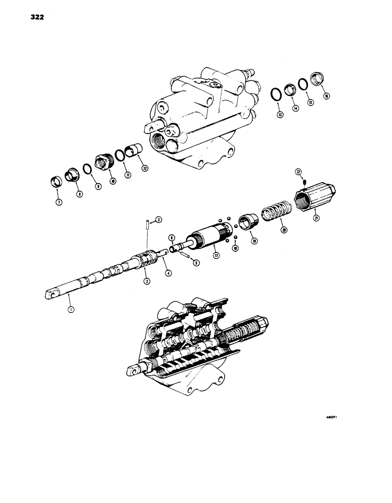 Схема запчастей Case 450 - (322) - FOUR POSITION SPOOLS - FLOAT, ONE PIECE SPOOL CAP STYLE (07) - HYDRAULIC SYSTEM