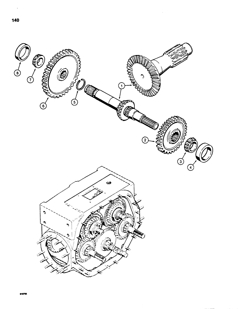 Схема запчастей Case 850C - (140) - TRANSMISSION BEVEL PINION SHAFT AND GEAR (03) - TRANSMISSION