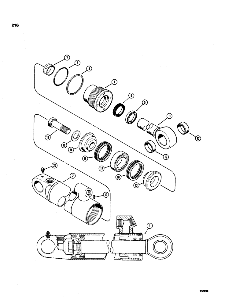 Схема запчастей Case 35 - (216) - G32135 LOADER HYDRA-LEVELING CYLINDER, WITH TWO PIECE PISTON 