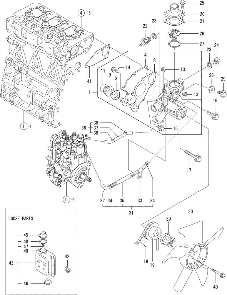 Схема запчастей Case CX27B - (08-010) - COOLING WATER SYSTEM (10) - ENGINE