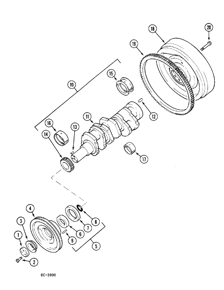 Схема запчастей Case 380B - (2-48) - CRANKCASE FLYWHEEL AND BEARINGS (02) - ENGINE