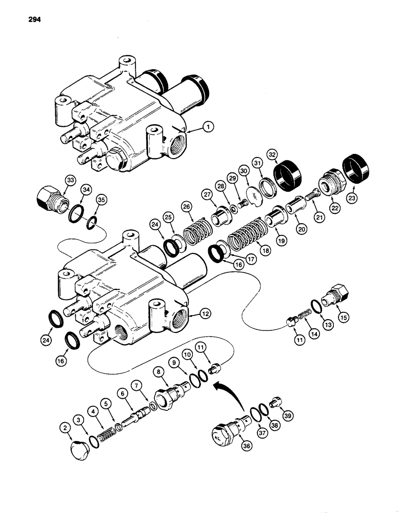 Схема запчастей Case 480D - (294) - GRESEN LOADER CONTROL VALVE, USED ON MODELS WITH DUAL CONTROL LEVERS (35) - HYDRAULIC SYSTEMS