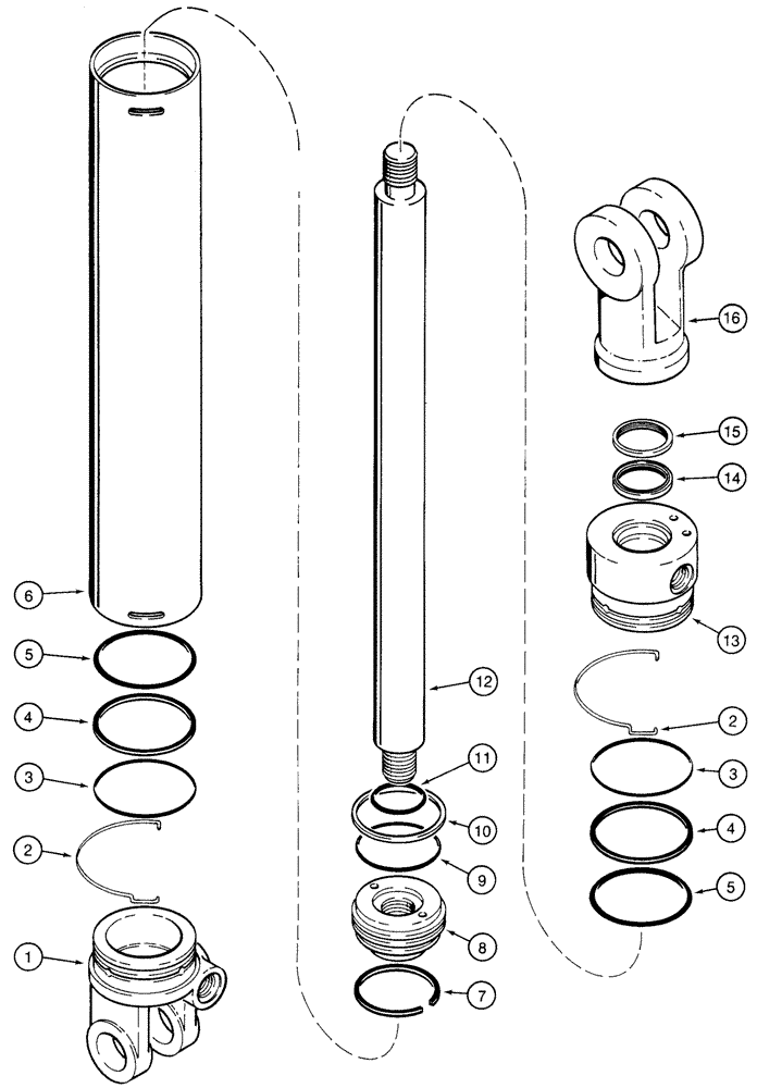 Схема запчастей Case 90XT - (08-73) - CYLINDER ASSEMBLY STABILIZER, FOLD DOWN NORTH AMERICA, D125 BACKHOE (08) - HYDRAULICS