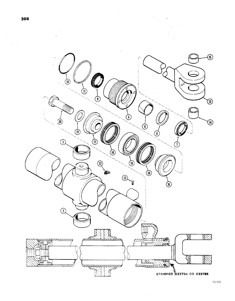 Схема запчастей Case 850 - (308) - G33784 AND G33785 LOADER DUMP CYLINDERS, GLAND IS STAMPED W/ CYLINDER PART NUMBER (07) - HYDRAULIC SYSTEM