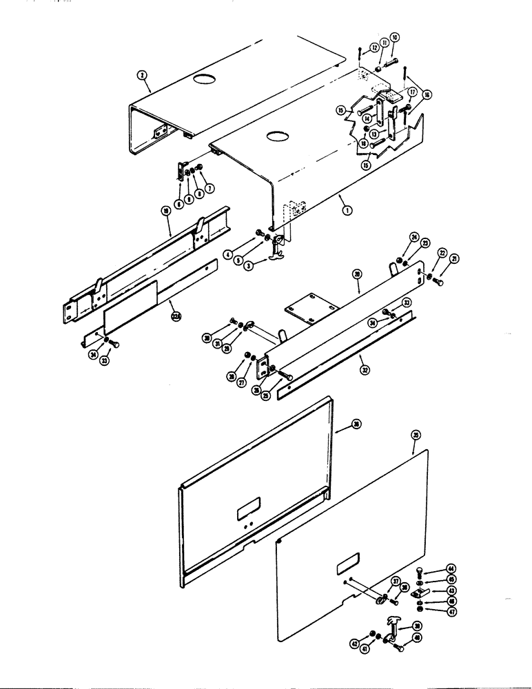 Схема запчастей Case 680CK - (100) - HOOD AND ENGINE SIDE PANELS (90) - PLATFORM, CAB, BODYWORK AND DECALS