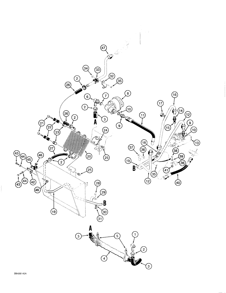 Схема запчастей Case 1818 - (8-09A) - HYDROSTATIC DRIVE HYDRAULIC CIRCUIT SUPPLY & RETURN LINES GASOLINE MODELS W/P.I.N. JAF0095713 &AFTER (08) - HYDRAULICS