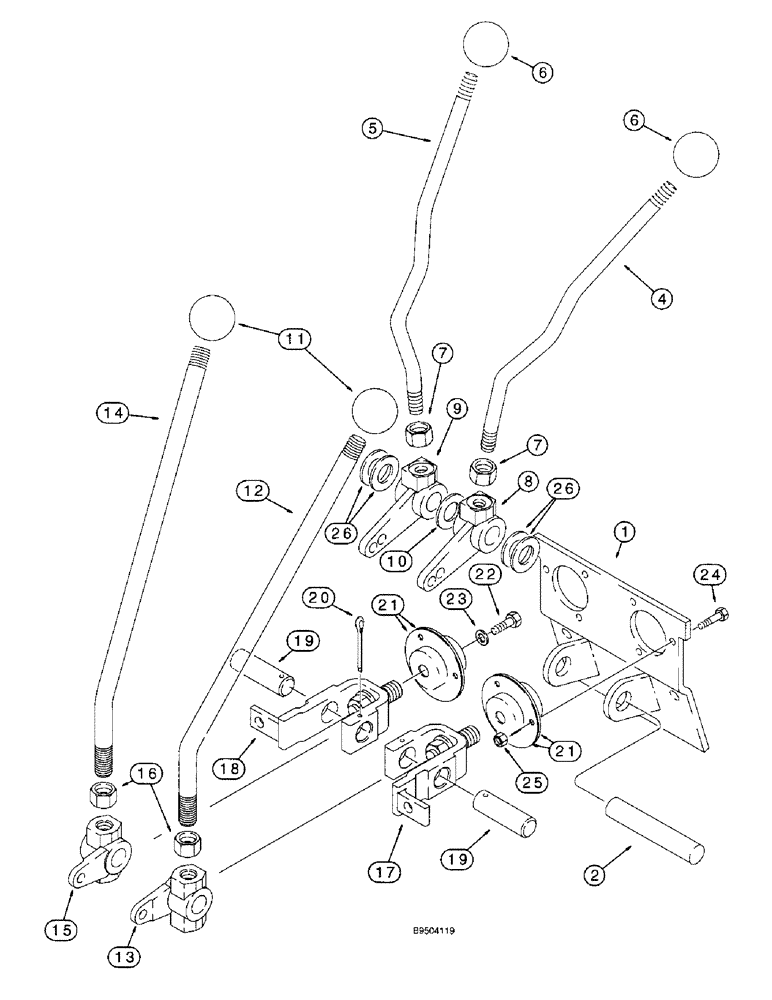 Схема запчастей Case 590SL - (9-36) - BACKHOE CONTROLS WITH HAND SWING, UPPER CONTROL LEVERS WITH NON-EXTENDABLE DIPPER (09) - CHASSIS/ATTACHMENTS