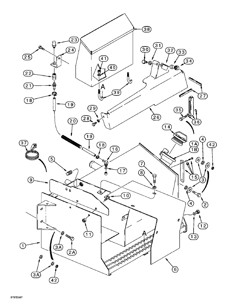 Схема запчастей Case 590SL - (9-068) - BATTERY BOX, HYDRAULIC OIL TANK, RIGHT-HAND STEP AND MUD GUARD (09) - CHASSIS/ATTACHMENTS