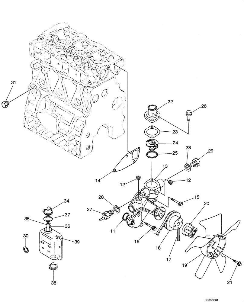 Схема запчастей Case CX31 - (02-10[00]) - WATER PUMP SYSTEM (02) - ENGINE